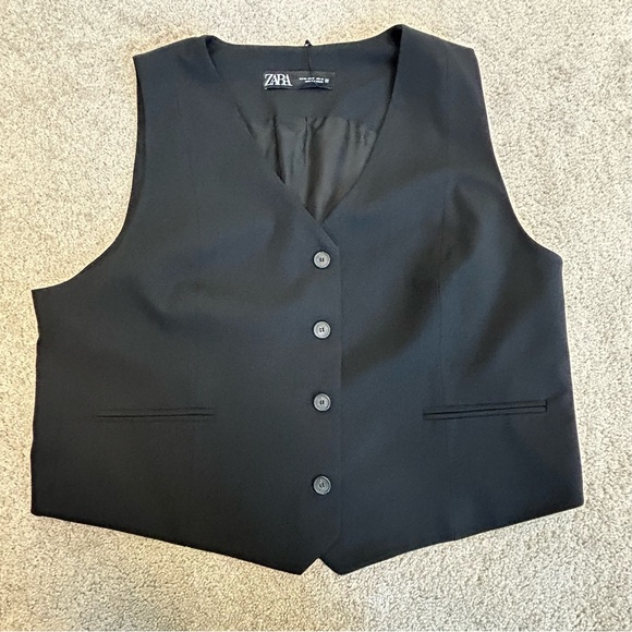 Zara black tailored suit vest V-neck front button closure welt pocket XXL NWT - Picture 2 of 12